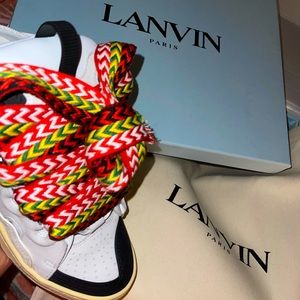 Lanvin Paris- White Curb Sneaker Slip On Mules Size: 41 IT